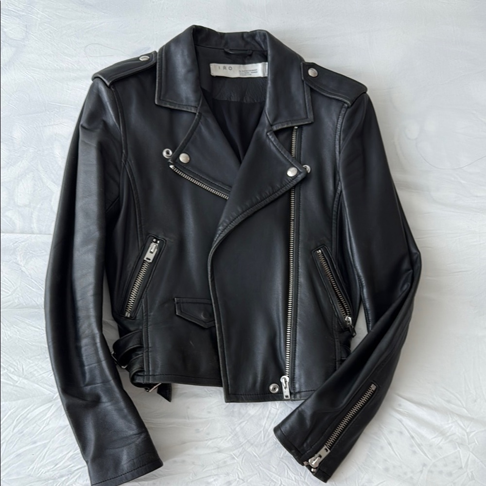 IRO Black Leather Motorcycle Jacket Asymmetrical Design